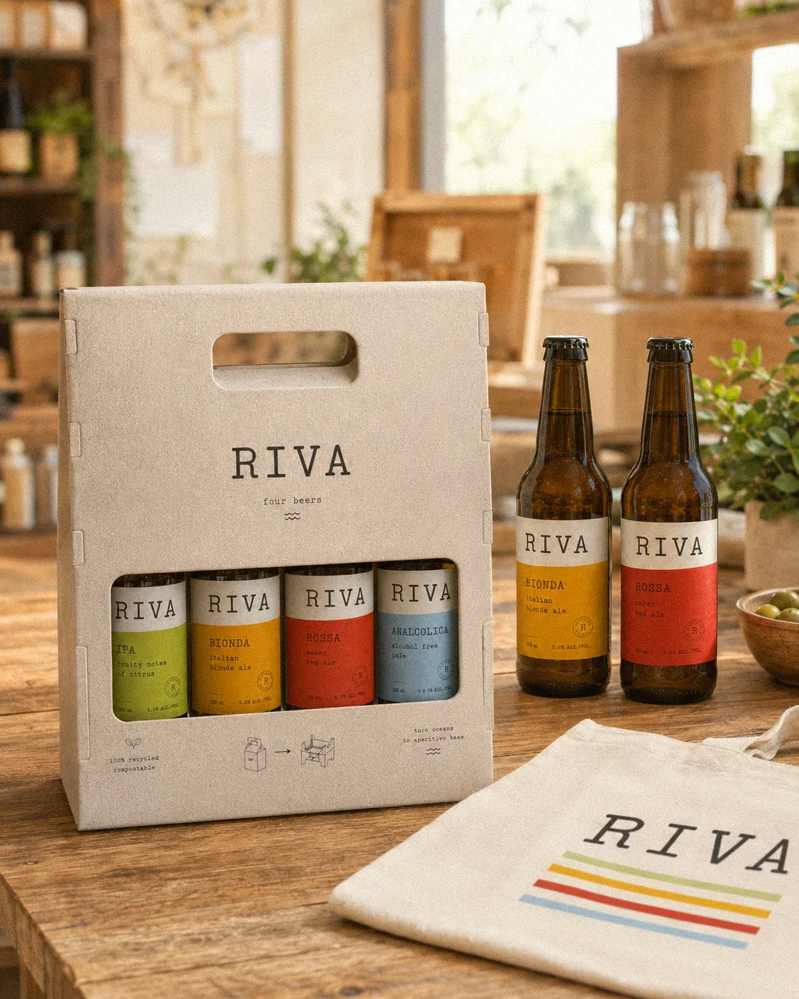 Riva four-bottle carrier and tote bag
