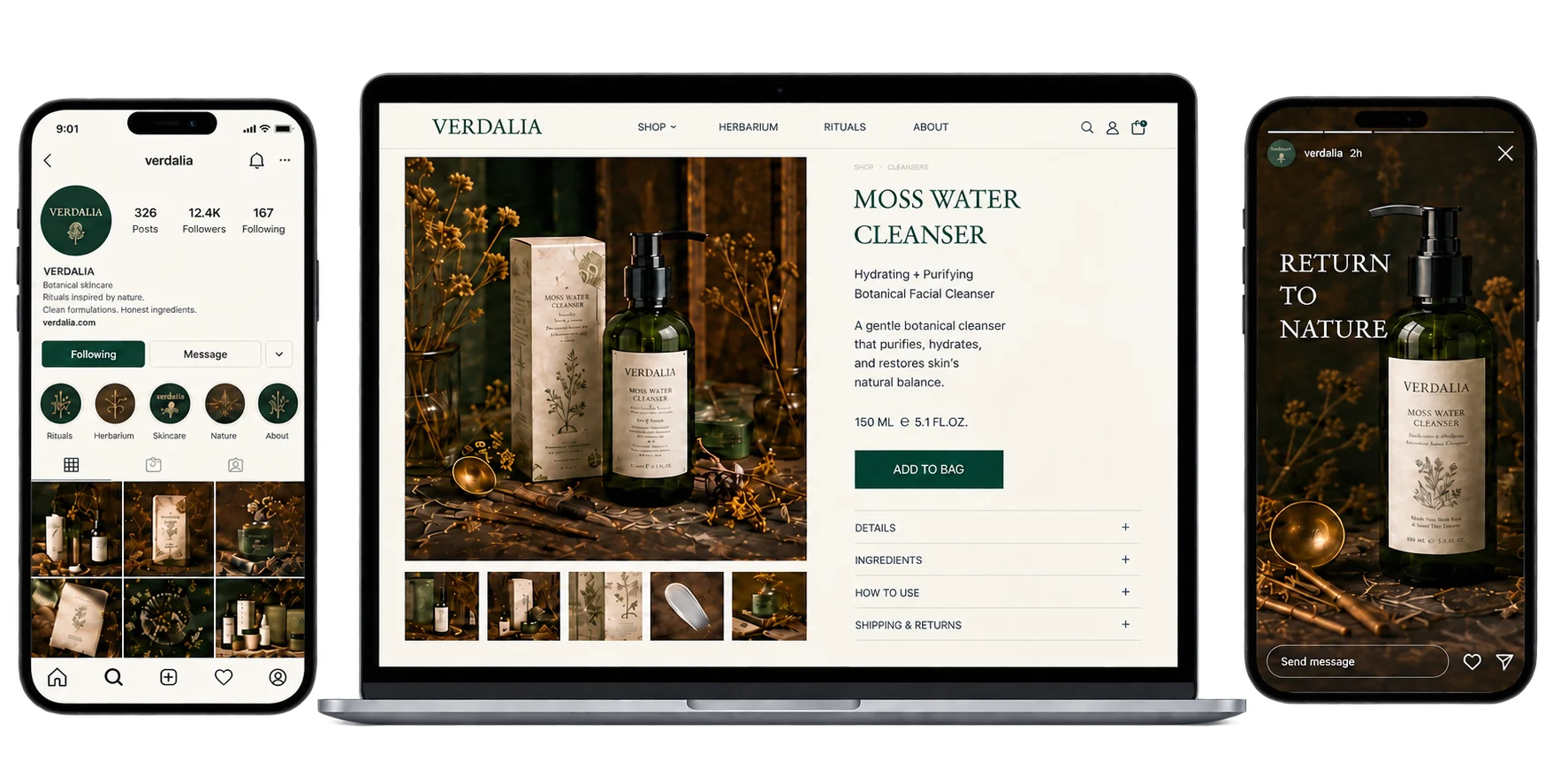 Verdalia website, Instagram profile and story applications